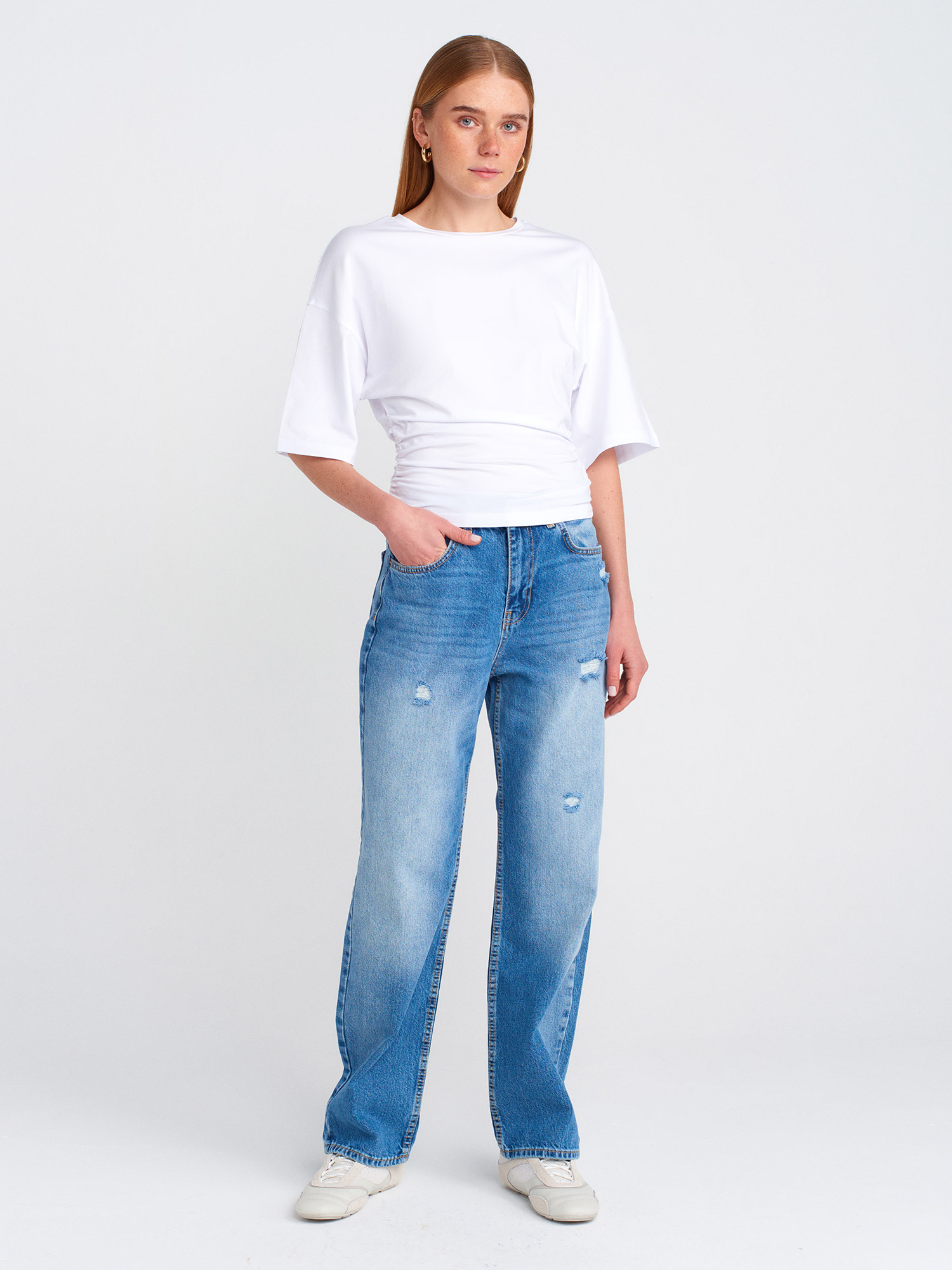 71781 %100 Pamuk Küçük Yırtıklı Denim Mom