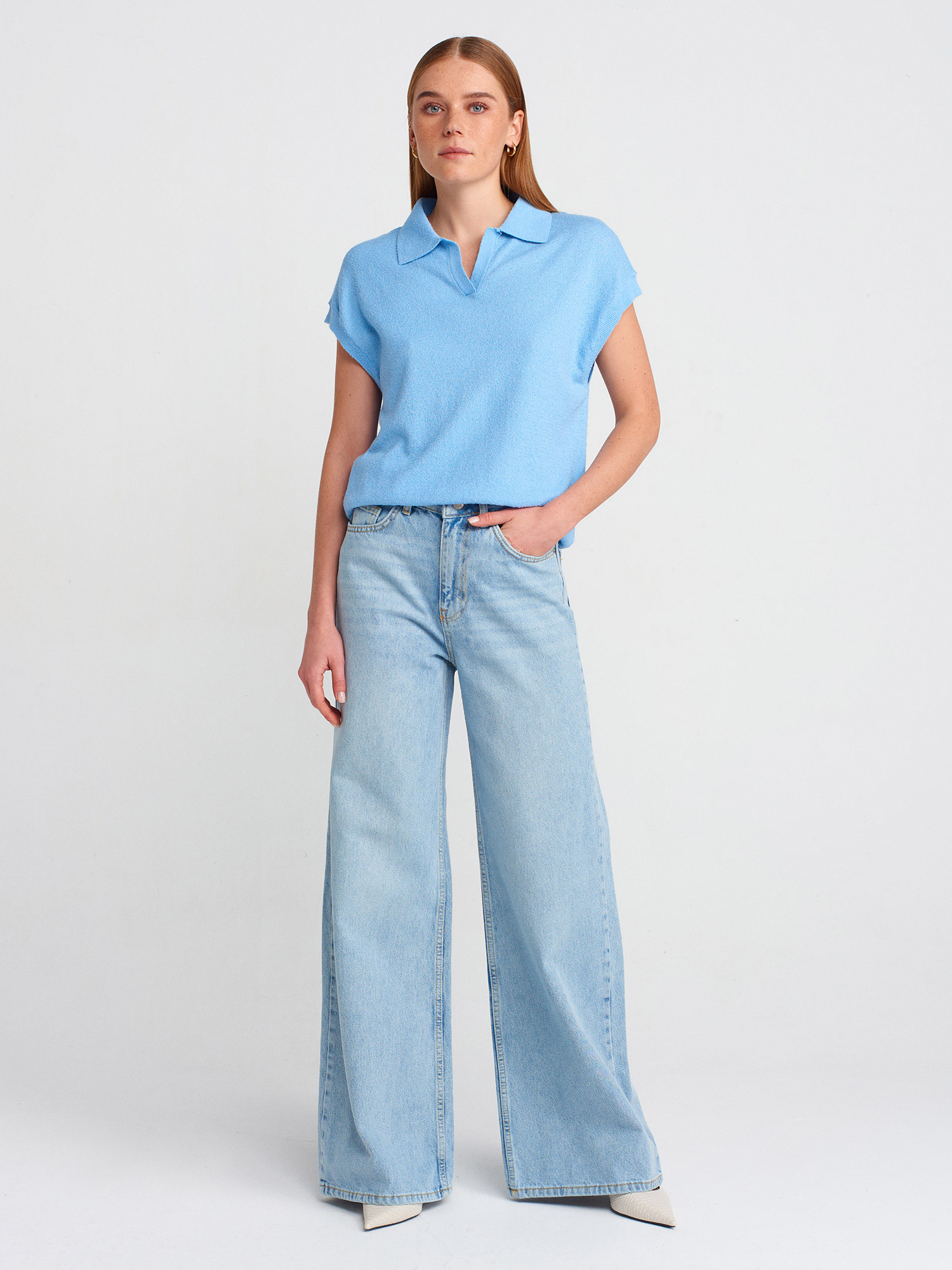 71776 %100 Pamuk Kar Yıkama Geniş Kesim Denim Pantolon