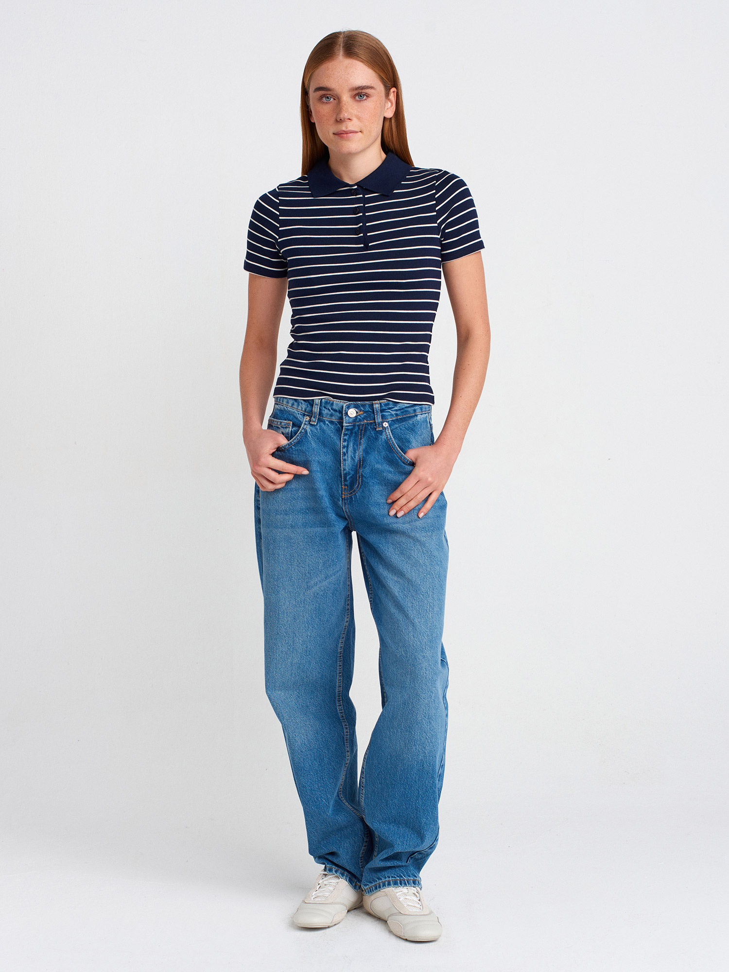 71768 %100 Pamuk Kendinden Tintli Balon Denim Pantolon