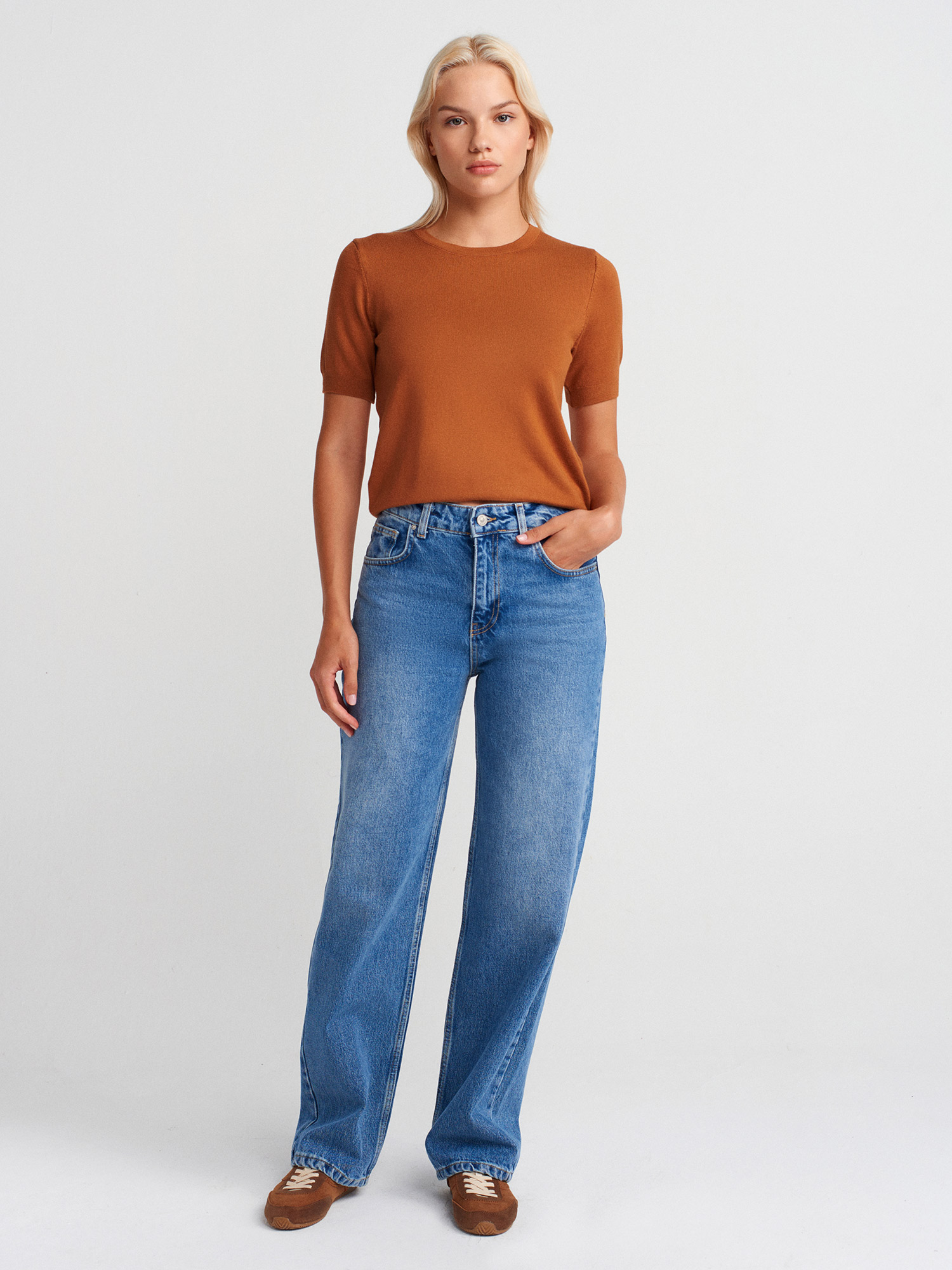 72045 %100 Pamuk Bol Kesim Stright Denim Pantolon