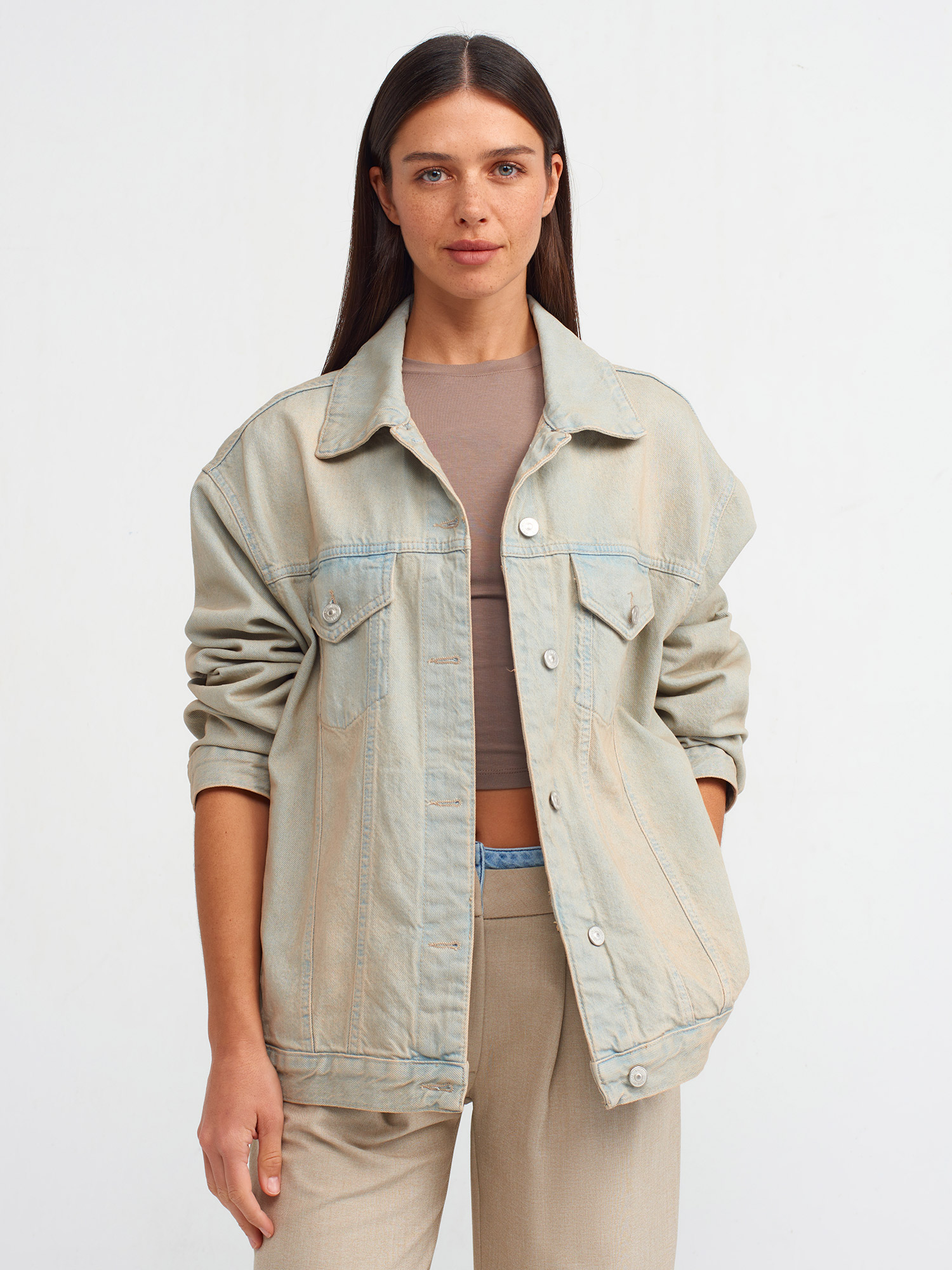 65345 %100 Pamuk Oversize Tint Yıkama Denim Mont