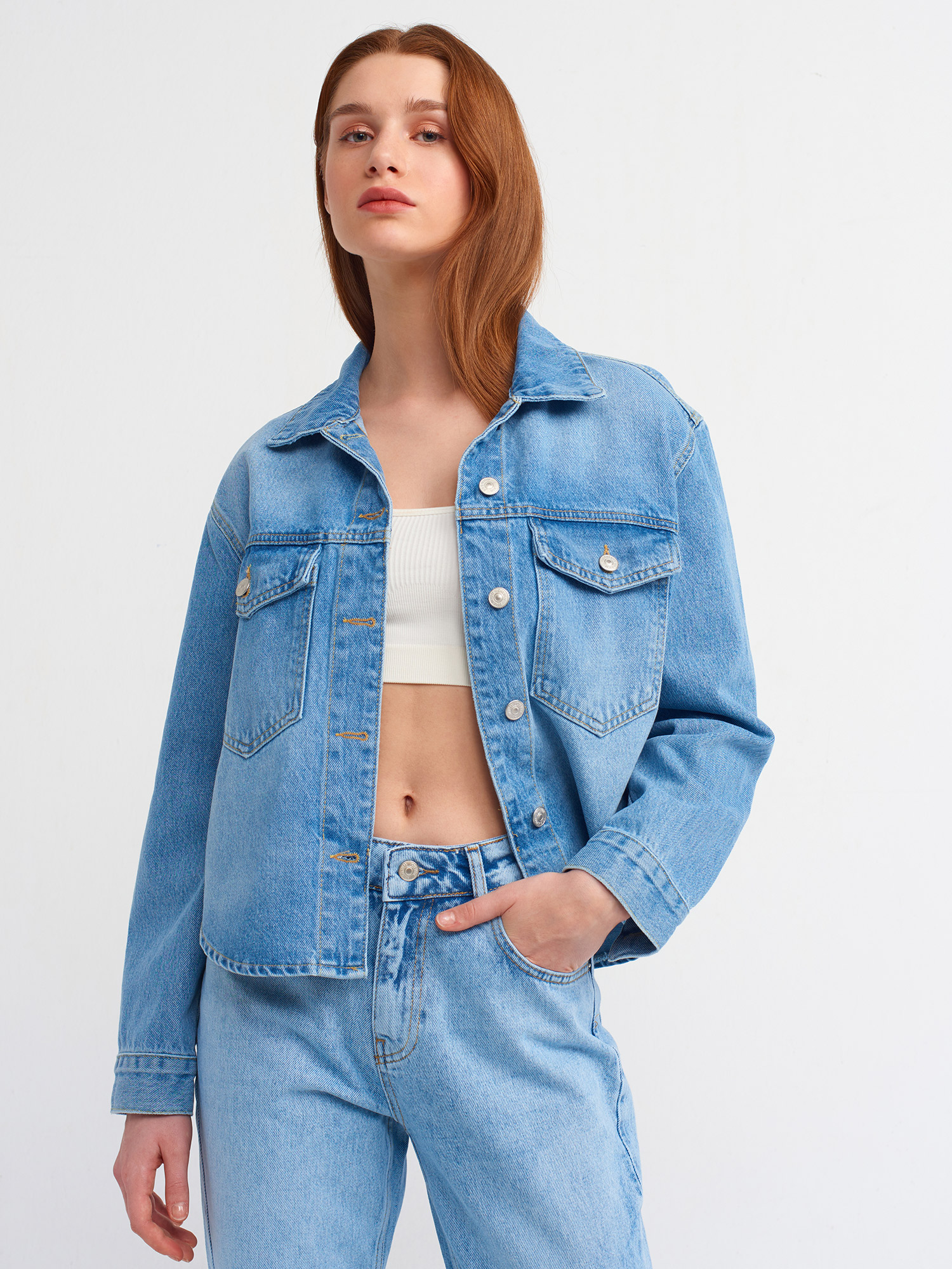 50719 %100 Pamuk Cepli Denim Gömlek