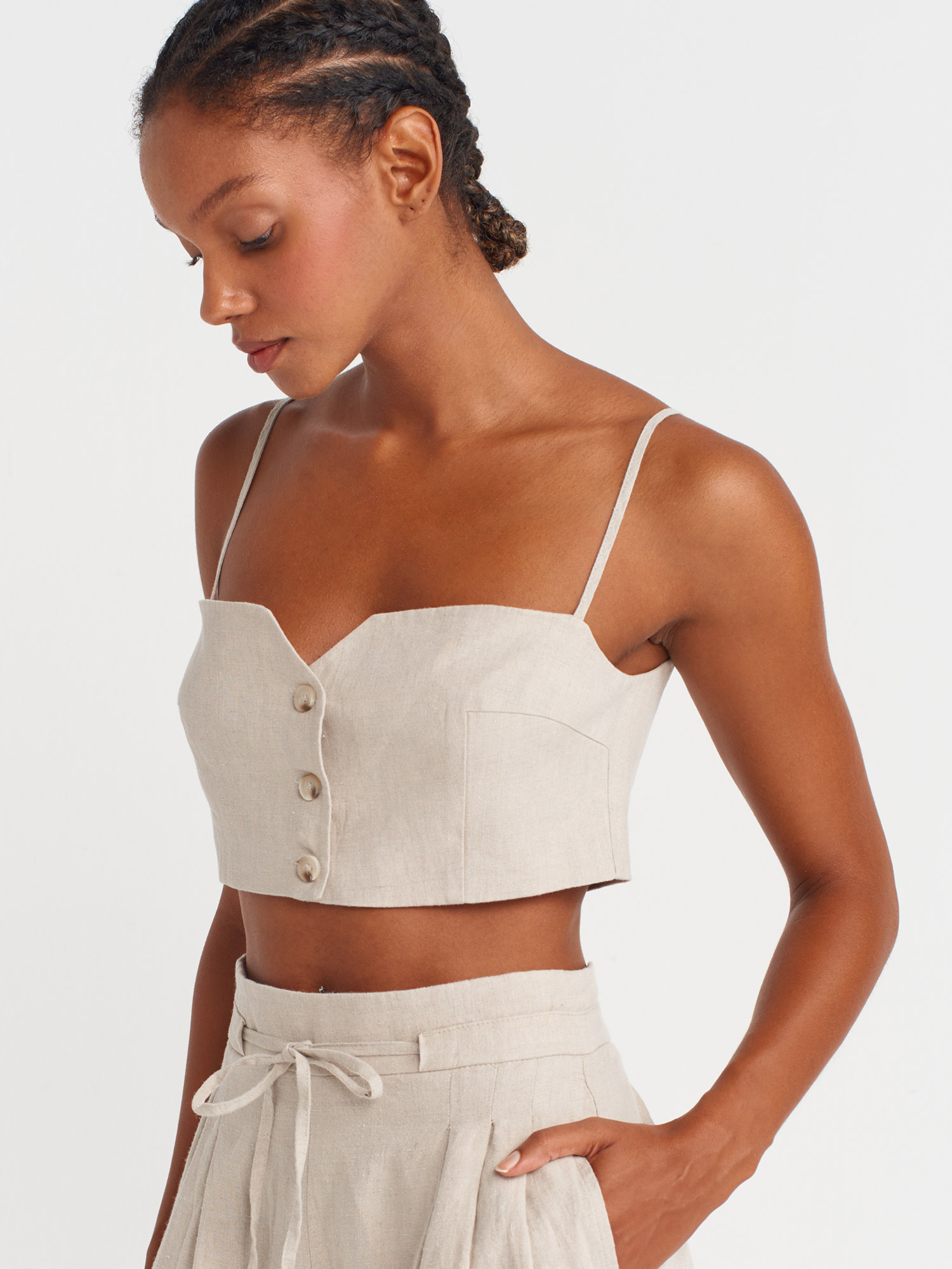 60598 Düğmeli Crop Top
